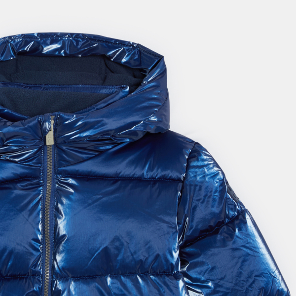 سترة منفوخة مبطنة للتدفئة ذات تأثير معدني باللون الأزرق للفتيات